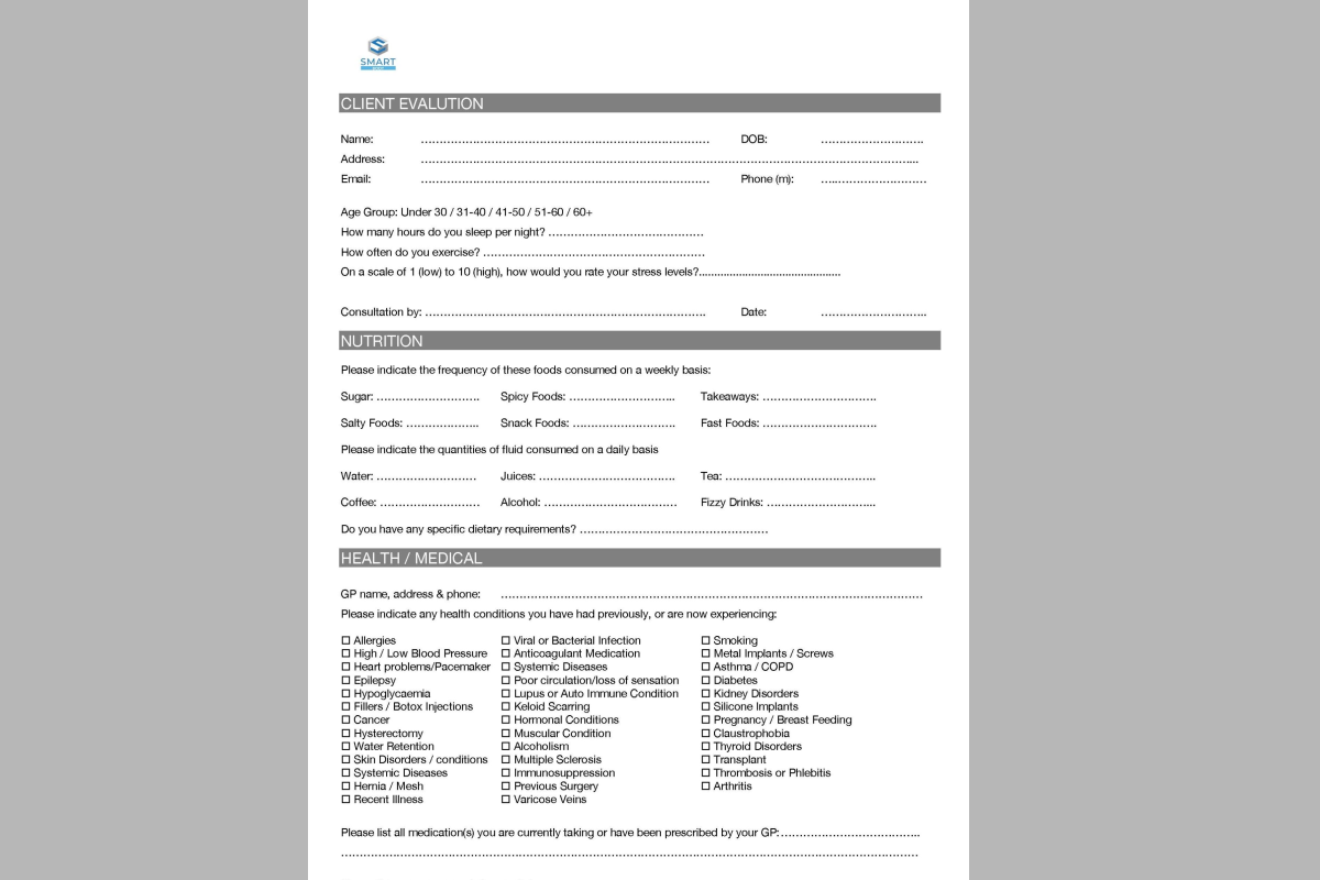 SMARTSculpt Pro - Client Consultation Form (50 Pack)