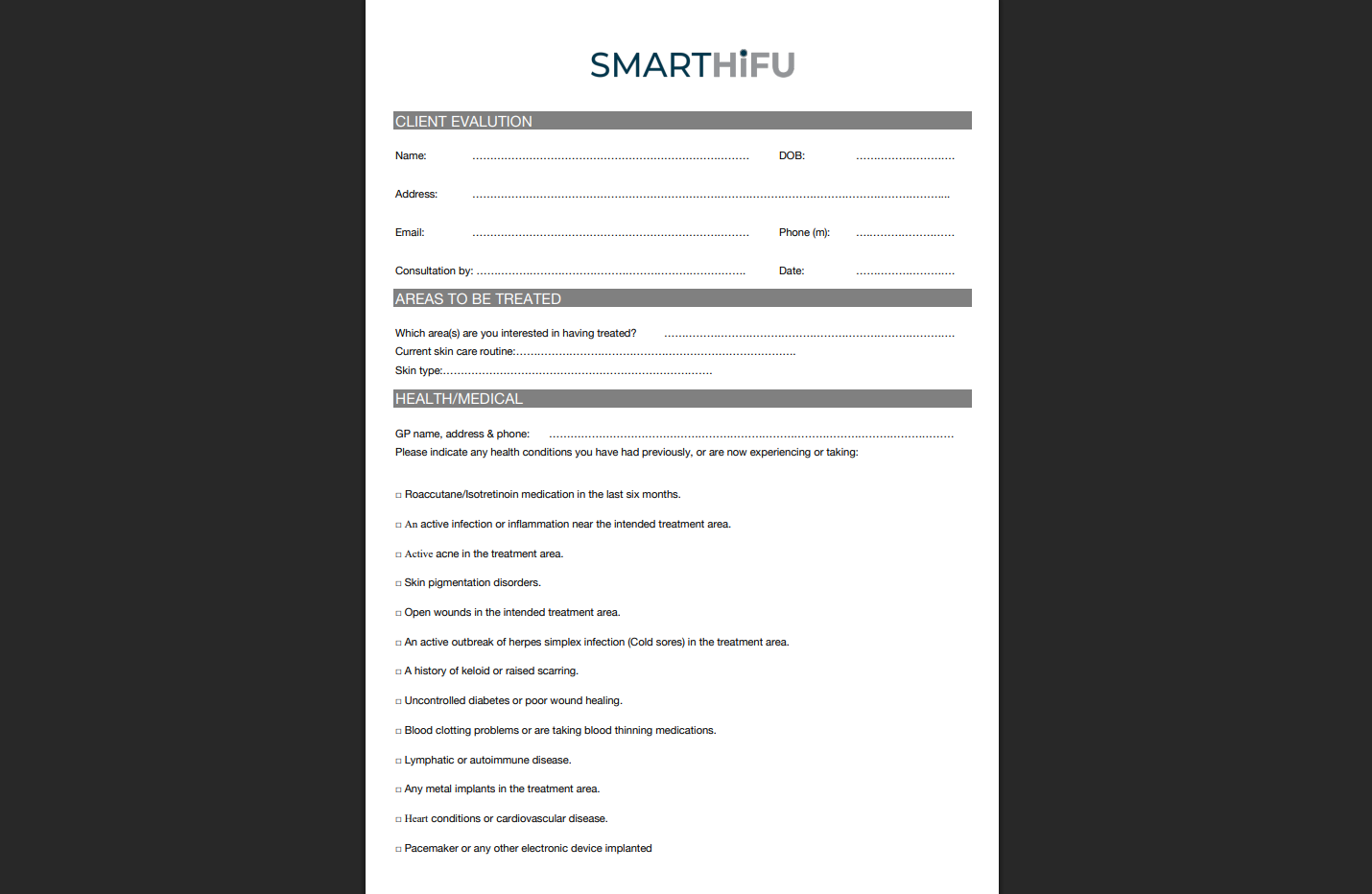 SMART HiFU Consultation Forms x50